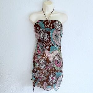 Vintage Y2K Lipstick Paisley Strapless Halter Asymmetrical Top Open Back MEDIUM